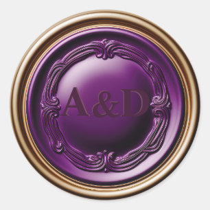 Adesivo Redondo Casamento de fêmeas de cera Dourada e Roxo Real El