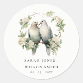 Adesivo Redondo Casamento De Ferro Botânico De Pássaros Românticos
