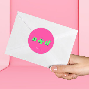 Adesivo Redondo Casamento de Festa de noivado de Monograma Rosa e 