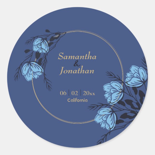 Adesivo Redondo Casamento de Flor Azul (Frente)