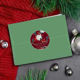 Adesivo Redondo Casamento de Flor de Natal Vermelha e Verde