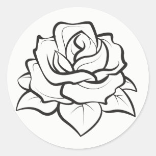 Adesivo Redondo Casamento de Flor de Rosa Preta e Branca