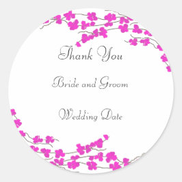 Adesivo Redondo Casamento de Flor Rosa Quente Obrigado