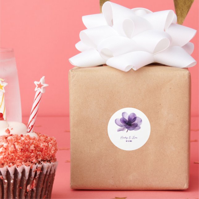 Adesivo Redondo Casamento de Flor Roxo Gordo (Festa)