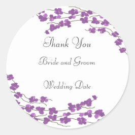 Adesivo Redondo Casamento De Flor Roxo Obrigado