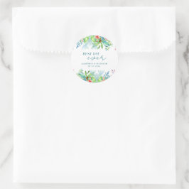 Adesivo Redondo Casamento De Flor Tropical Pintada À Mão