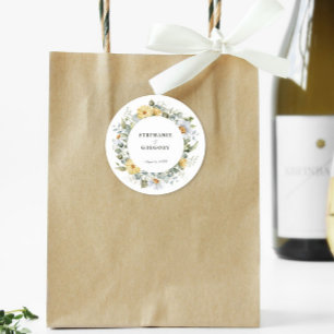 Adesivo Redondo Casamento de Florais Brancos Amarelos