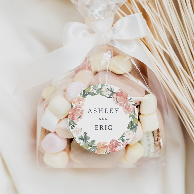 Adesivo Redondo Casamento de Floral Wreath no Meio do Verão (Criador carregado)