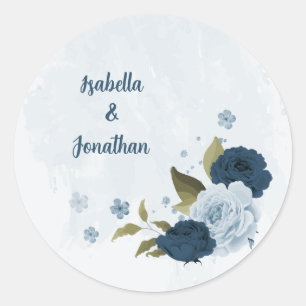 Adesivo Redondo casamento de flores azuis-claras marinhos