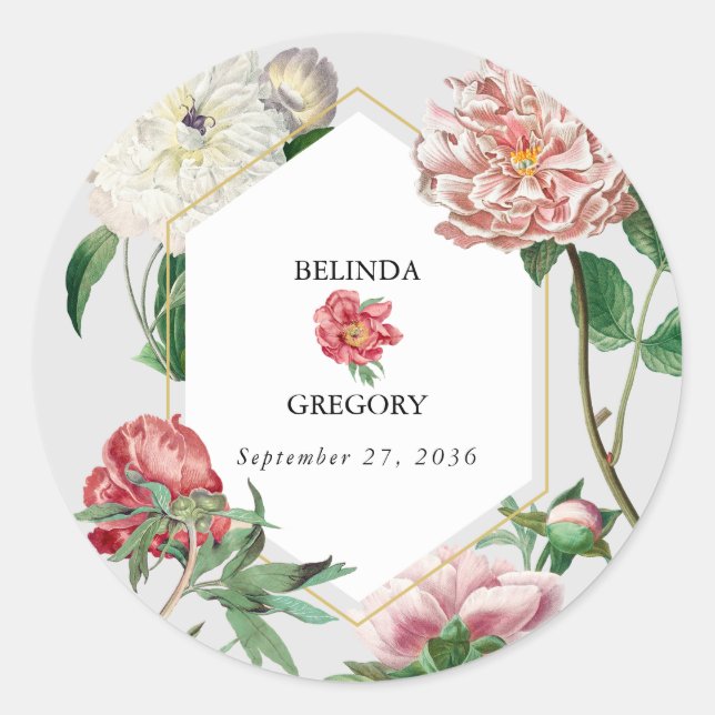 Adesivo Redondo Casamento de Flores Brancas Cor-de-Água Rosa (Frente)