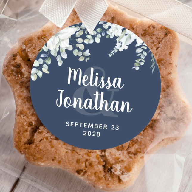 Adesivo Redondo Casamento de flores brancas florais com aquarela r (Criador carregado)