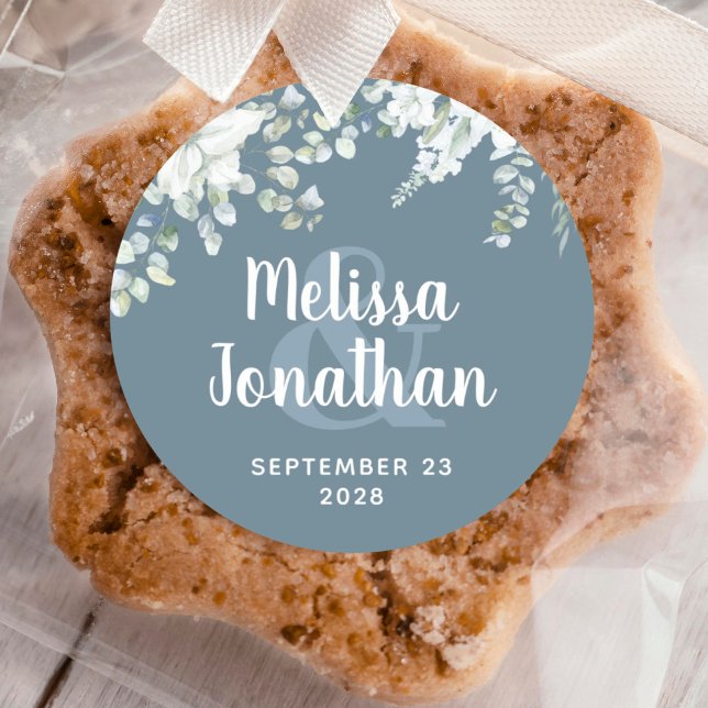 Adesivo Redondo Casamento de flores brancas florais com aquarela r (Criador carregado)