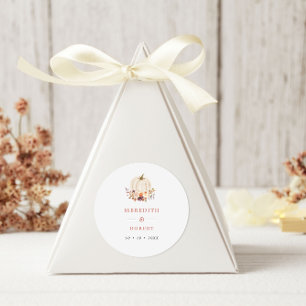 Adesivo Redondo Casamento de Flores de Abóbora Branca Roxo e Terra