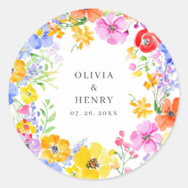 Adesivo Redondo Casamento de Flores de Água Vibrantes de primavera