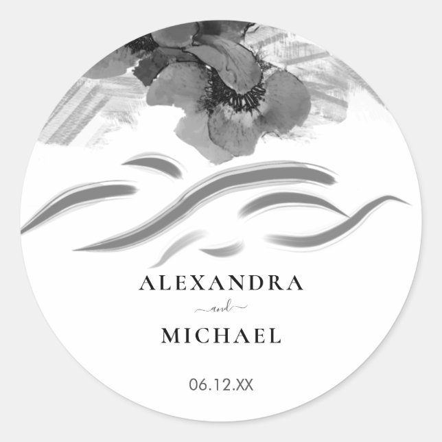 Adesivo Redondo Casamento de Flores de Íris Negra Chic (Frente)