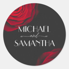 Adesivo Redondo Casamento de flores de pétalas com rosa vermelha d