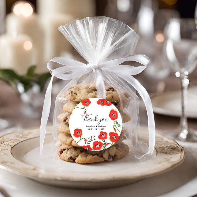 Adesivo Redondo Casamento de Flores do Papa Vermelho (Flowers Red Poppies wedding Classic Round Sticker)