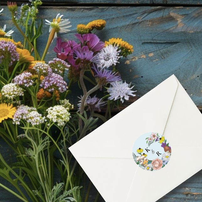 Adesivo Redondo Casamento de Flores Florais Azuis Cogumelos (Criador carregado)