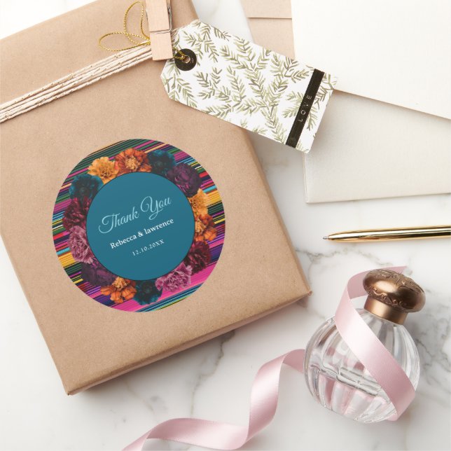 Adesivo Redondo Casamento de flores mexicanas modernas (Presentear)