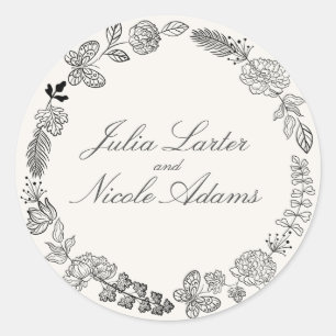 Adesivo Redondo Casamento de Flores Primavera Amarelas Teais Roxas