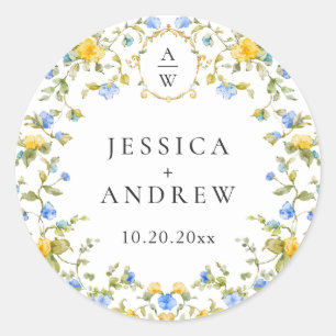 Adesivo Redondo Casamento de Flores Selvagens de Aquarelas Elegant