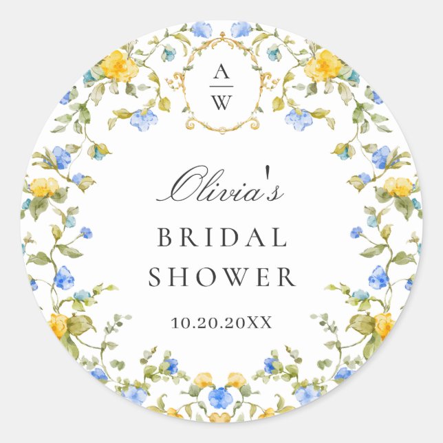 Adesivo Redondo Casamento de Flores Selvagens de Aquarelas Elegant (Frente)