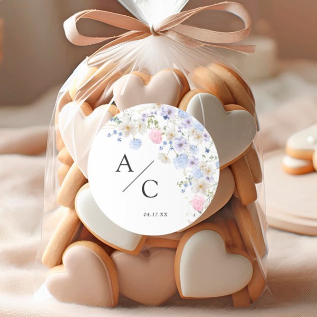 Adesivo Redondo Casamento de flores selvagens roxas e rosadas prim (Criador carregado)