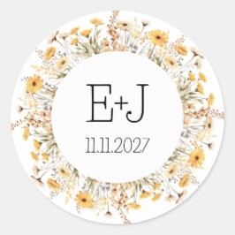 Adesivo Redondo Casamento de flores silvestres com vinheta adesiva