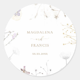 Adesivo Redondo casamento de flores silvestres delicadas