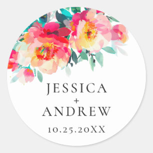 Adesivo Redondo Casamento de Flores Silvestres em Aquarela Elegant
