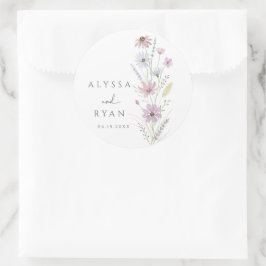 Adesivo Redondo Casamento de Flores Silvestres Pastel Vintage