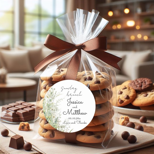 Adesivo Redondo Casamento de Flores Verdes Dusty Sage (Criador carregado)