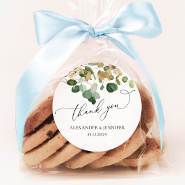 Adesivo Redondo Casamento de folha de ouro Elegante Eucalyptus Gre