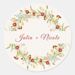 Adesivo Redondo Casamento de Folhagem Amarelo-Flor Selvagem Marigo