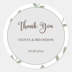 Adesivo Redondo Casamento de Folhagem de Cor de Água Minimalista