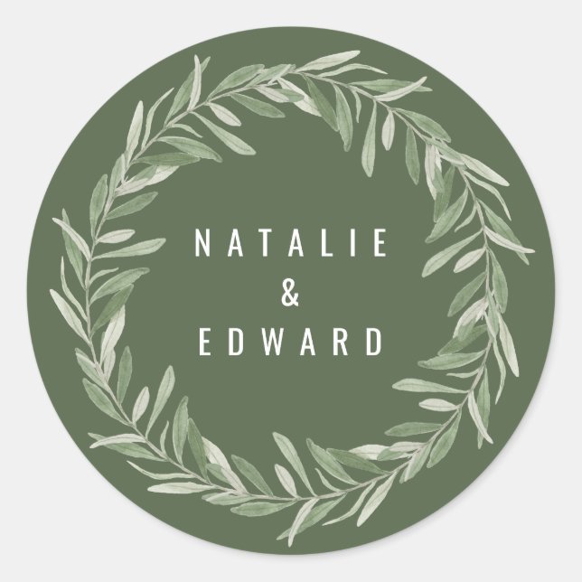 Adesivo Redondo Casamento de folhagem de oliveira moderna