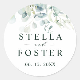 Adesivo Redondo Casamento de Folhagem Verde Elegante
