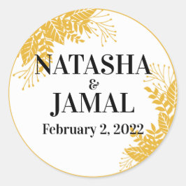 Adesivo Redondo Casamento de Folhas Amarelas de Mostarda Elegante