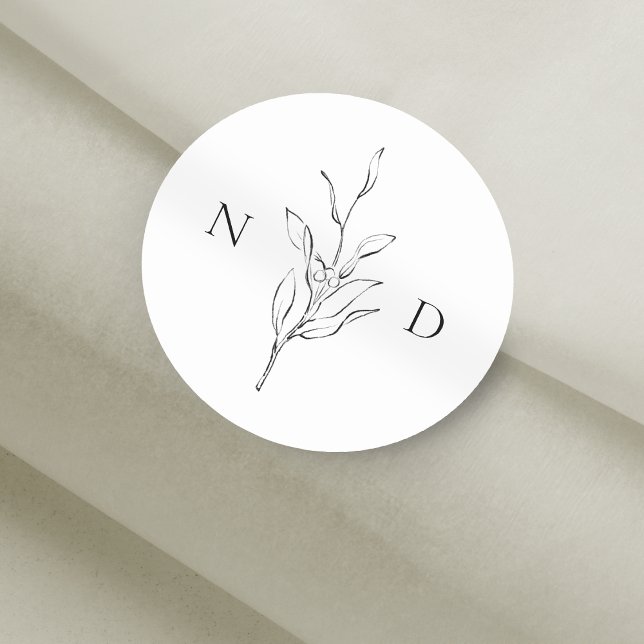 Adesivo Redondo Casamento de folhas botânicas simples e elegantes (Simple elegance botanical leaves wedding classic round sticker)