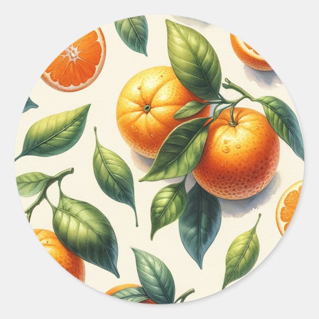 Adesivo Redondo Casamento de Folhas de Laranja com Aquarela (Frente)