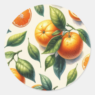 Adesivo Redondo Casamento de Folhas de Laranja com Aquarela