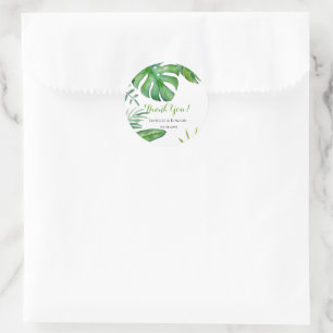 Adesivo Redondo Casamento de Folhas de Monstera Verde Aquarela Tro
