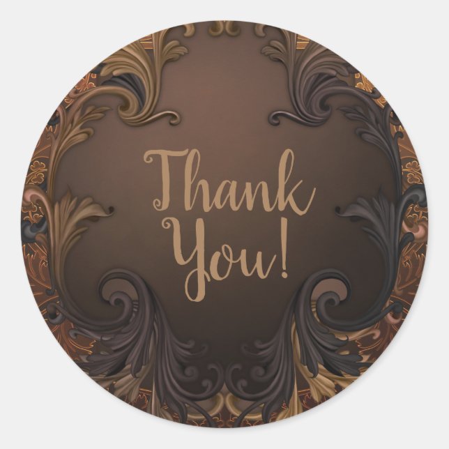 Adesivo Redondo Casamento de Folhas Ornamentais Douradas de outono (Frente)