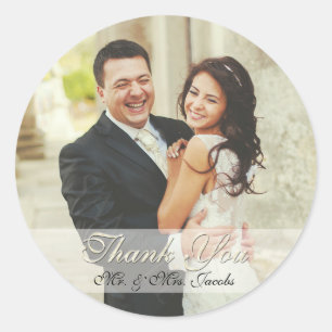 Adesivo Redondo Casamento de Foto de Ivory Obrigado Stickers