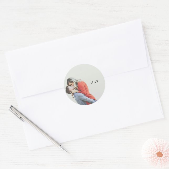 Adesivo Redondo Casamento de Foto Simples Moderna (Envelope)