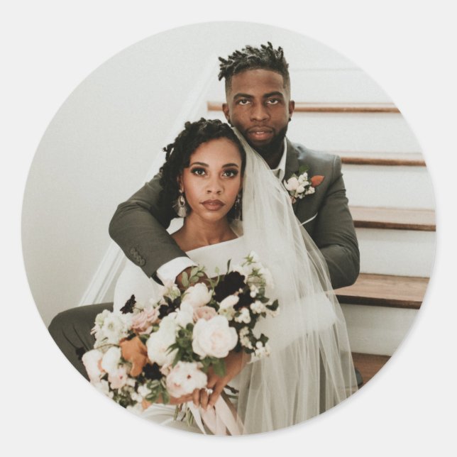 Adesivo Redondo Casamento de Fotografias do Casal Moderno Noivo (Frente)