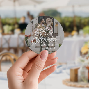 Adesivo Redondo Casamento de Fotos de Amor e Obrigados Modernos