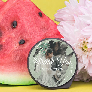 Adesivo Redondo casamento de fotos em Gypsophila verde