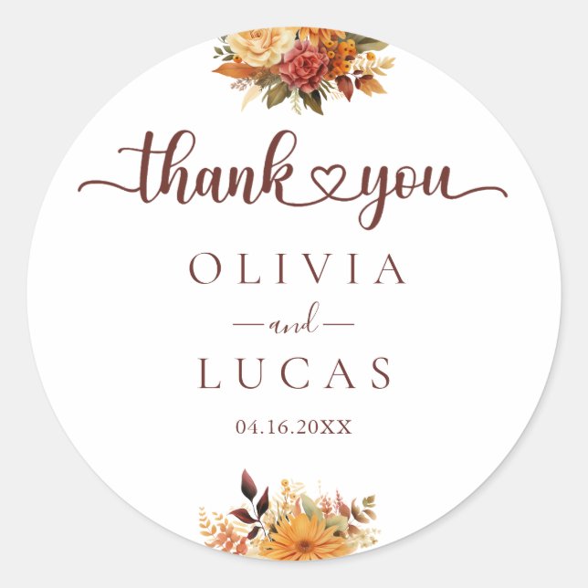 Adesivo Redondo Casamento de Frame Laranja Elegante (Frente)