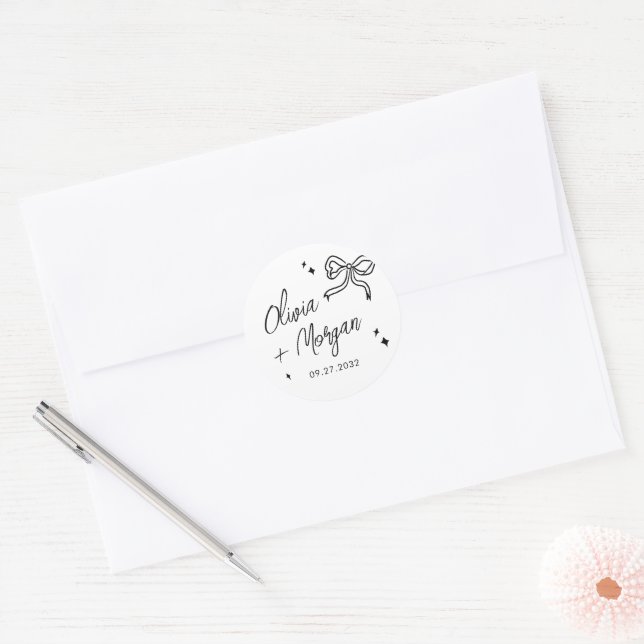 Adesivo Redondo Casamento de Friso de Script de Trendy Doodle (Envelope)